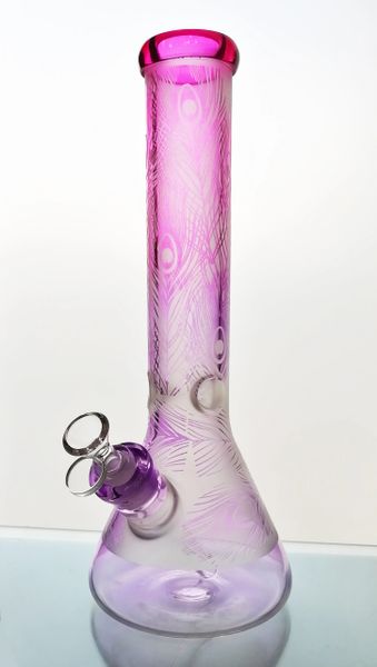 GG218 - 14" Two Tone Beaker With Peacock Feather Decals 7mm Thick