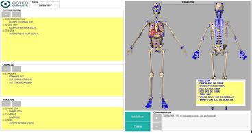 Modulo OsteoDiagnostic donde podrá seleccionar las diferentes lesiones osteopáticas de un paciente