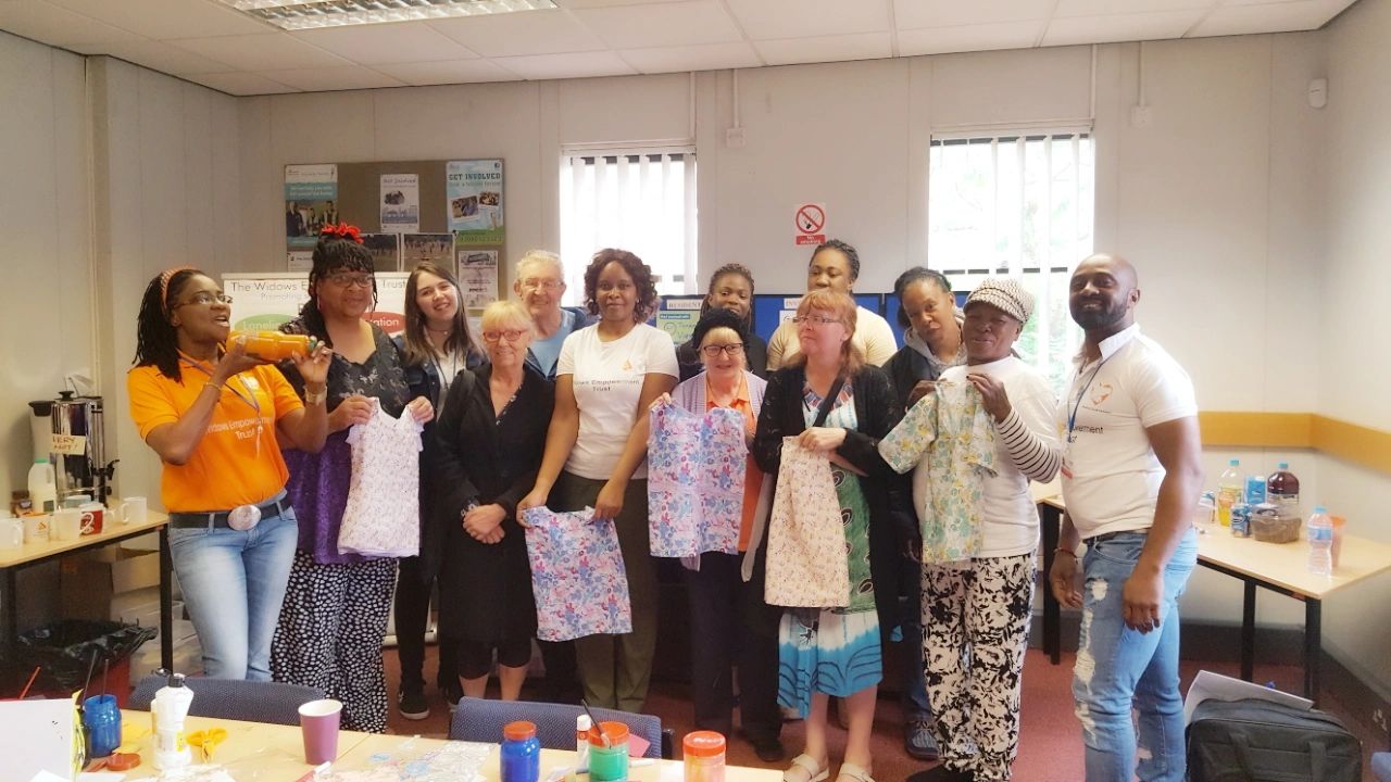Clients of a bereavement charity spending the day in wellbeing centre.