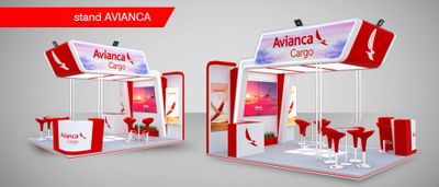 Stand empresarial Avianca, Stand Rojo con blanco, aviación. Stands en Corferias, stand para feria