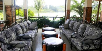 Our garden lounge by Lake Bunyonyi