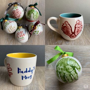 Personalised hand painted baubles and mugs