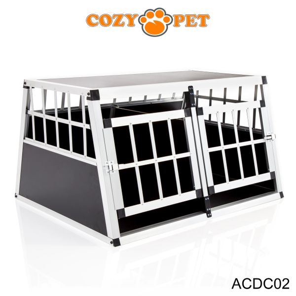 TechStylUK Pet Aluminium Car Dog Cage 6 Travel Puppy Crate Pet Carrier Transport LARGE DOUBLE DOOR WITH PARTITION WALL PANEL 