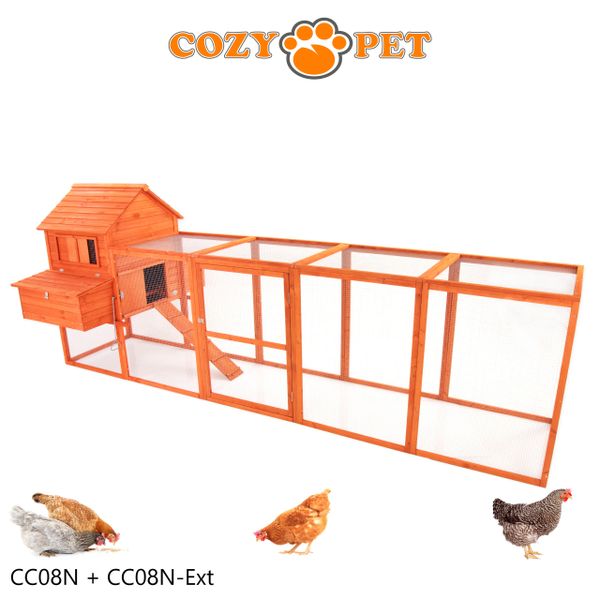 Cozy Pet Deluxe Chicken Coop in Natural Wood with Extended Run Rabbit Hutch Model CC08N CC08N Ext Big Discount B Grade Product