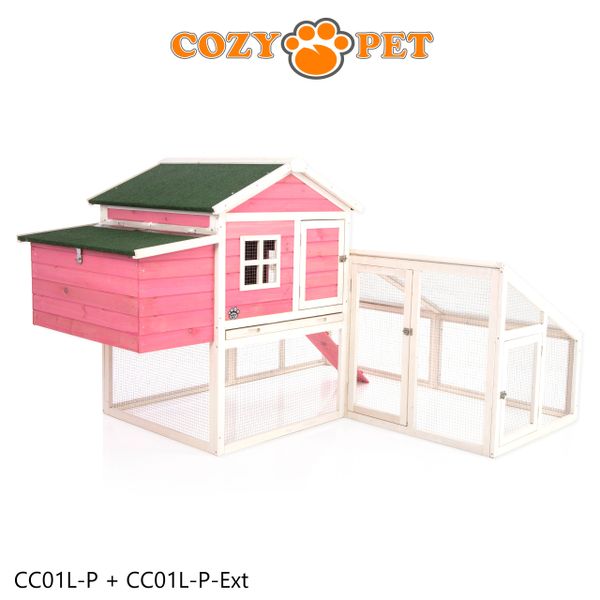 Cozy Pet Deluxe Chicken Coop In Pink And White New L Size With Run Extension Rabbit Hutch Model Cc01l P Ext