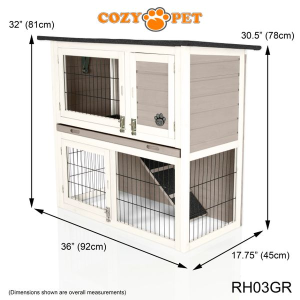 Cozy Pet Rabbit Hutch 3ft in Grey and White Cozy Pet Ltd
