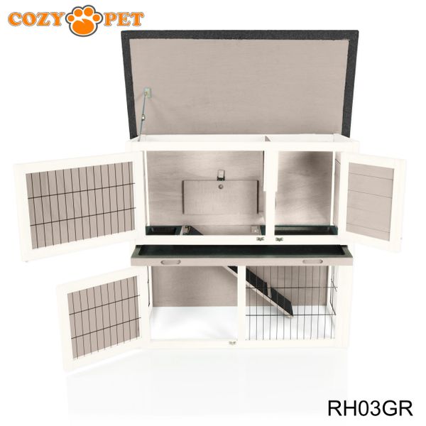 Cozy Pet Rabbit Hutch 3ft in Grey and White Cozy Pet Ltd