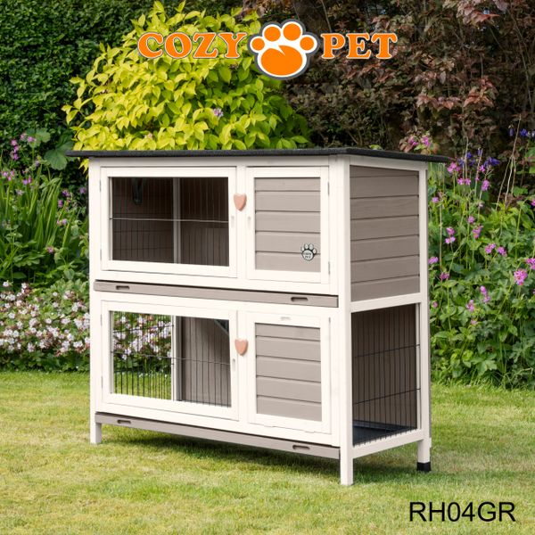 Cozy Pet Rabbit Hutch Grey and White Cozy Pet Ltd