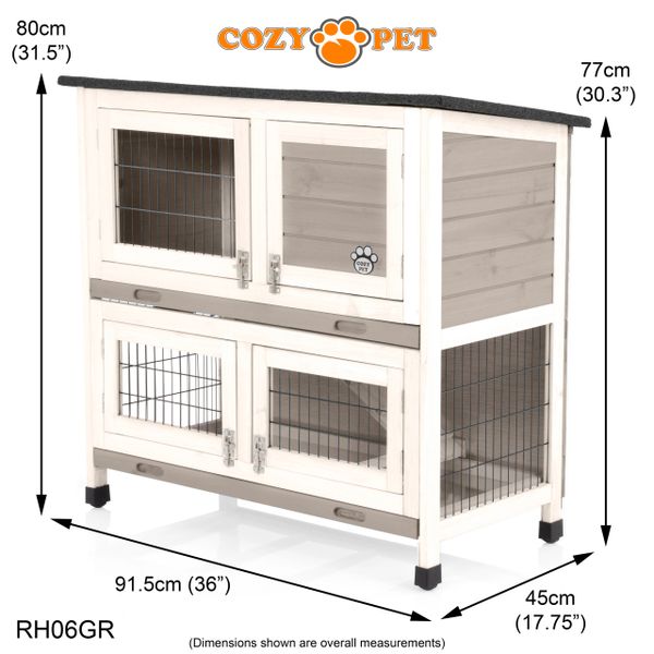 Cozy Pet Rabbit 3ft Hutch Grey and White RH06GR | Cozy Pet Ltd