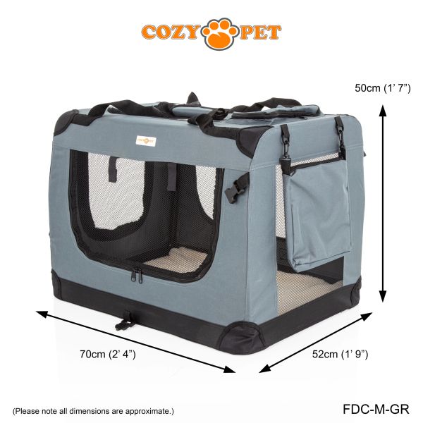View of Fabric Dog Crate 70cm Grey by Cozy Pet FDC-M-GR | Cozy Pet Ltd