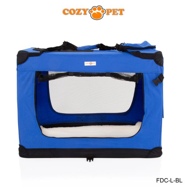 Image showcasing Fabric Dog Crate 82cm Blue by Cozy Pet FDC-L-BL | Cozy Pet Ltd