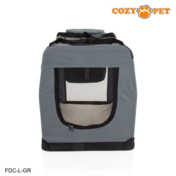 Image showcasing Fabric Dog Crate 82cm Grey by Cozy Pet FDC-L-GR | Cozy Pet Ltd