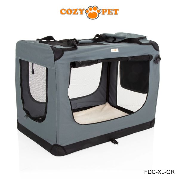 Fabric Dog Crate 90cm Grey by Cozy Pet FDCXLGR Cozy Pet Ltd