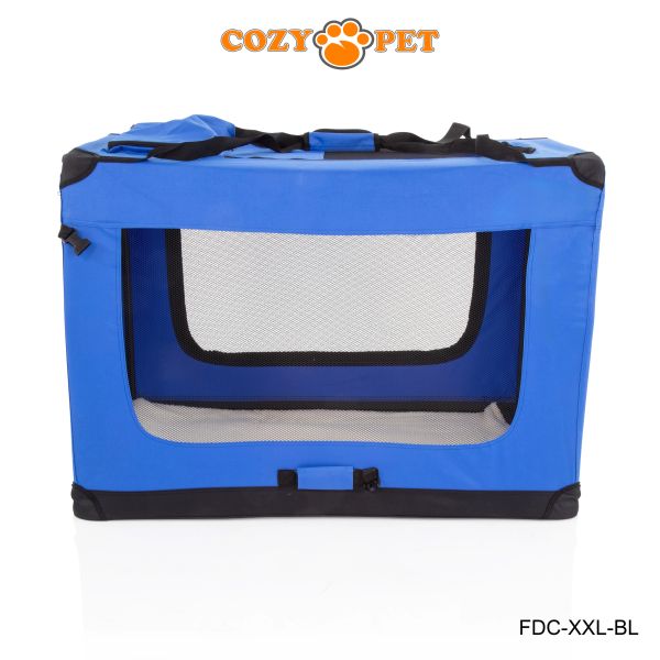 Image showcasing Fabric Dog Crate 101cm Blue by Cozy Pet FDC-XXL-BL | Cozy Pet Ltd