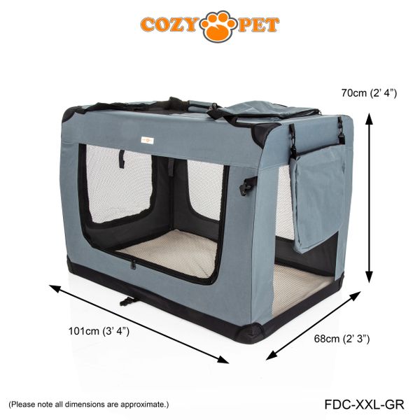 Fabric Dog Crate 101cm Grey by Cozy Pet FDCXXLGR Cozy Pet Ltd