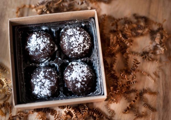 Sugar and Spice Chocolate Peanut Butter Balls Four Count Box