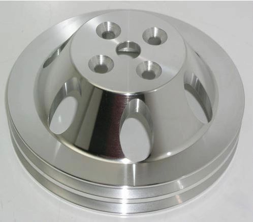 SBC POLISHED ALUM WATER PUMP PULLEY DOUBLE GROOVE - SHORT WP