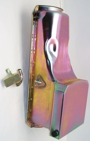 BBC STEEL DRAG RACE OIL PAN, ZINC FINISH, PASS SIDE DIPSTICK