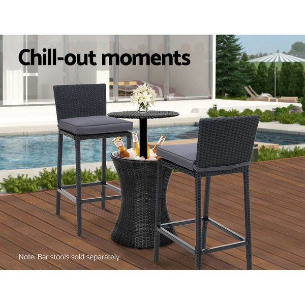 Outdoor Wicker Patio Pool Ice Bucket Cooler Bar Coffee Table Black