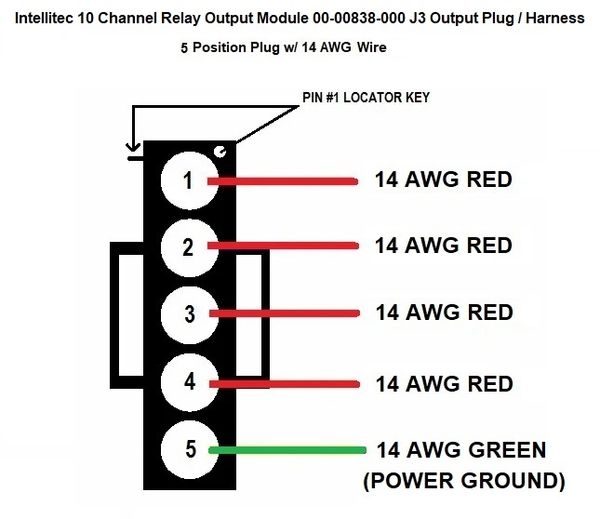 Intellitec 10 Channel Relay Output Latching Module 00-00838-000 J3 Plug / Harness