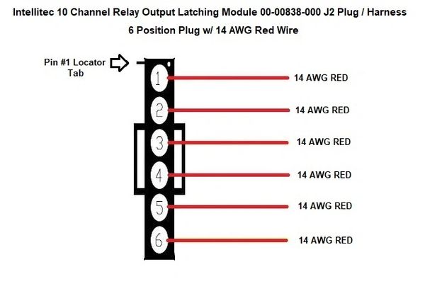 Intellitec 10 Channel Relay Output Latching Module 00-00838-000 J2 Plug / Harness