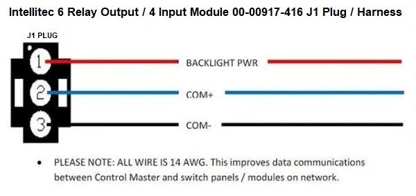 Intellitec 6 Relay Output/4 Input Module 00-00917-416 J1 Plug / Harness