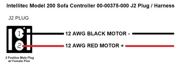 Intellitec Sofa Controller, Model 200, 00-00375-000 J2 Plug / Harness