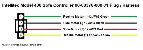Intellitec Sofa Controller, Model 400, 00-00376-000 J1 Plug / Harness