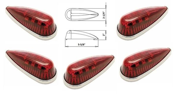 RV 14 LED Diode Red Teardrop Marker Light With Chrome Base Kit L04-0101R