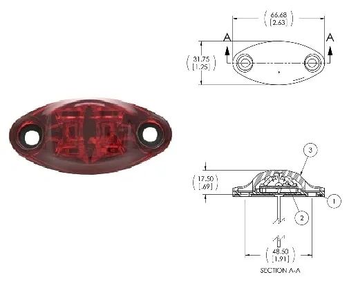 RV LED Marker Light, Red 2 Diode, L04-0072R-NEW