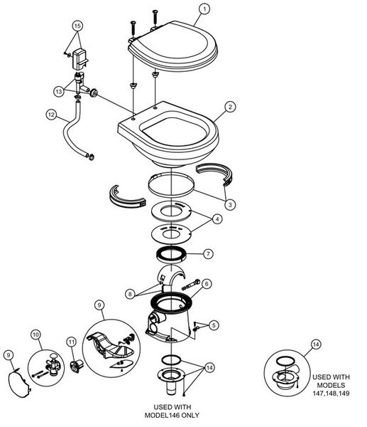 Dometic / SeaLand Toilet Model EcoVac / VacuFlush 146 Repair Kit