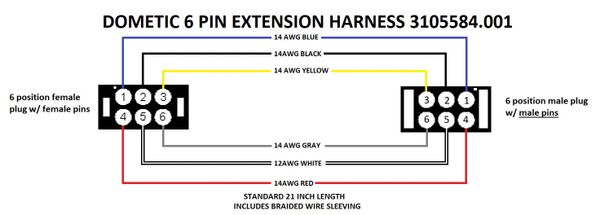 Dometic 6 Pin Extension Harness 3105584.001