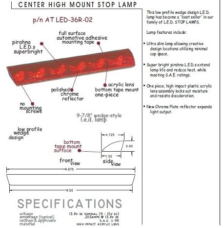 LED Third Brake Light, Flush Mount, AT-LED-36R-02