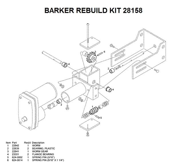 Barker Slide Out Worm Drive Rebuild Kit 28158