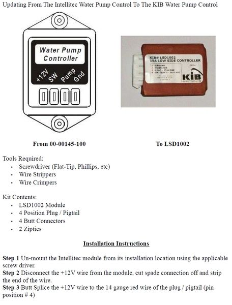 KIB Electronics 15 Amp Water Pump Controller Upgrade Kit