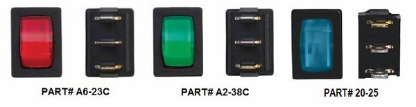 12 VDC Mini Illuminated Switch, On / Off, Red, Green or Blue Lit