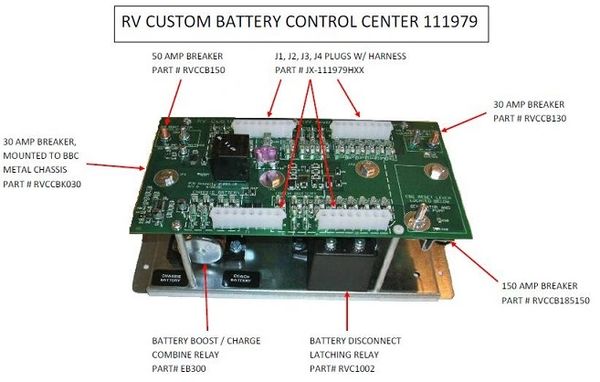 Battery Control Center, by RV Custom Products, PCB# 01033-10, P# 111979