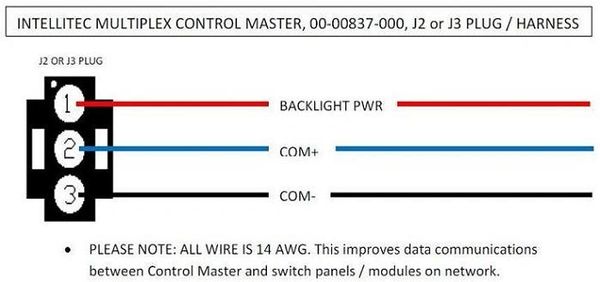 Intellitec Multiplex Control Master 00-00837-000 J2 or J3 Plug / Harness