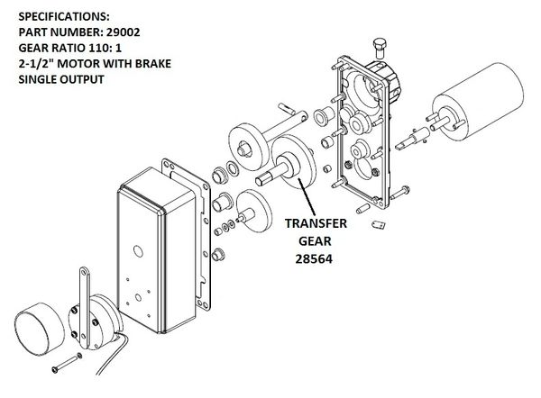 Barker Slide Out Powerhead Drive Assembly Transfer Gear 28564