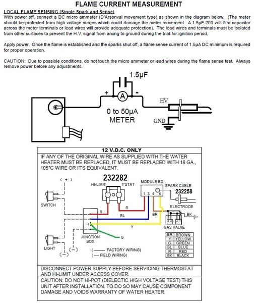Suburban 232258 Wiring Diagram RV Water Heater Spark Igniter And