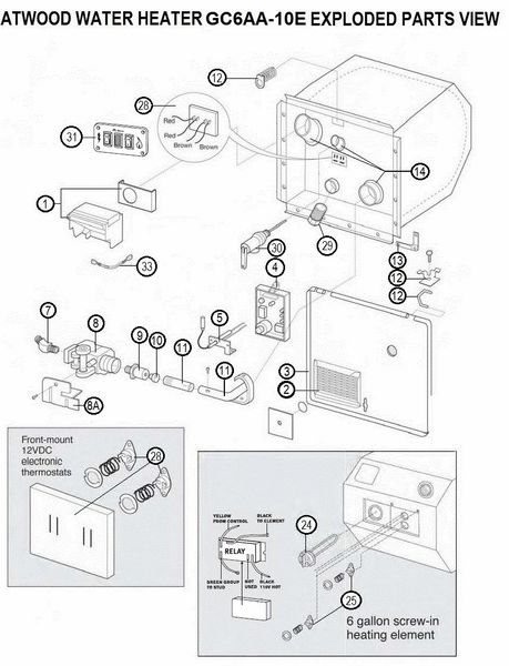 Atwood Water Heater Model GC6AA-10E Parts | pdxrvwholesale