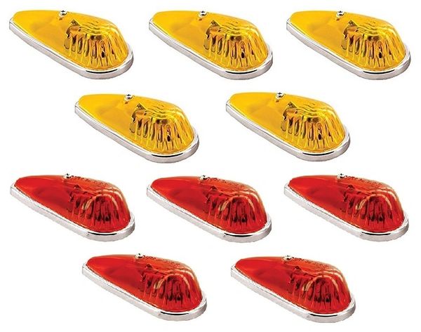 RV Amber And Red Incandescent Teardrop Marker Light With Chrome Base Kit