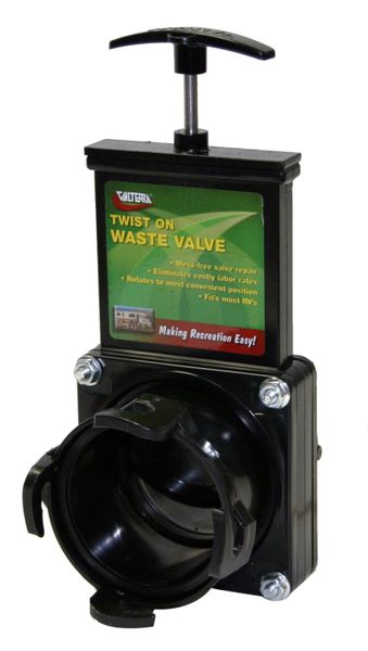 Valterra Waste Valve for RV Black Water Tank, Twist On 3" Bayonet Hooks to 3" Lug, T58