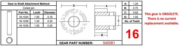 Power Gear / Lippert 16 Tooth Gear 540061