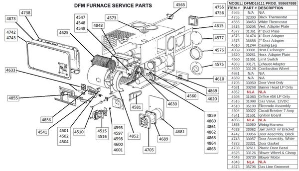 Dometic Furnace Model DFMD16111 Parts | pdxrvwholesale