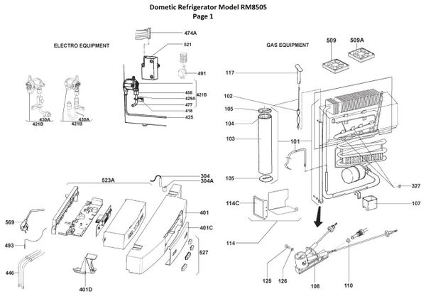 Dometic Refrigerator Model RM8505 Repair Kits