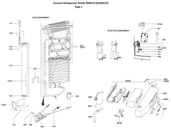 Dometic Refrigerator Model RML8555 Repair Kits