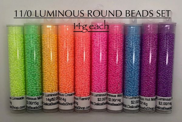 11/0 Luminous Round Beads Set 10 colors/14g or 30g tubes | Delica Beads ...