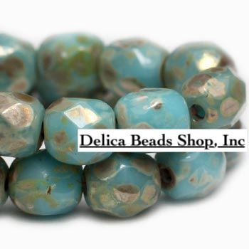 Firepolished Bead Medium Sky Blue with Picasso Finish 3mm 50/str