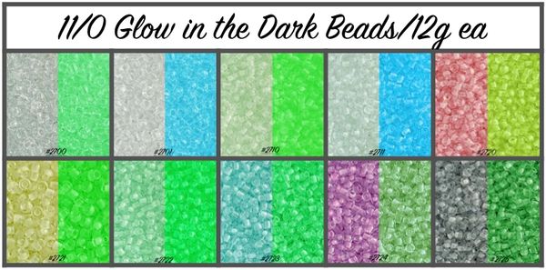 11/0 Glow in the Dark set 10 colors/12g packets